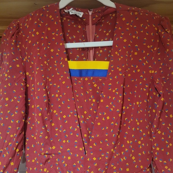 Vintage 70s Albert Capraro Sz 6 Silk Maroon Polka Dot Midi Dress Long Sleeve - Picture 2 of 5